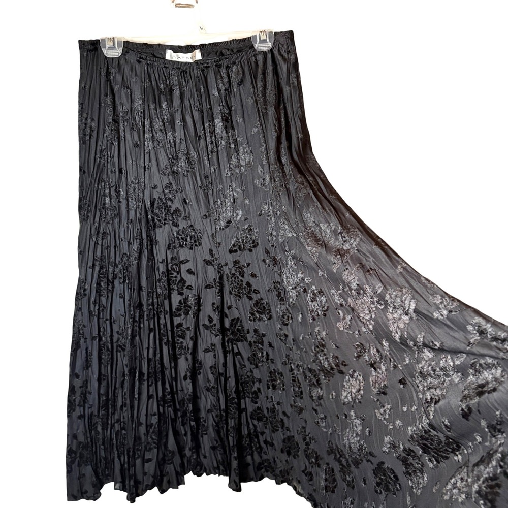 VTG Rafael Witchy Maxi Skirt Womens L Black Velvet Floral Whimsigoth Romantic